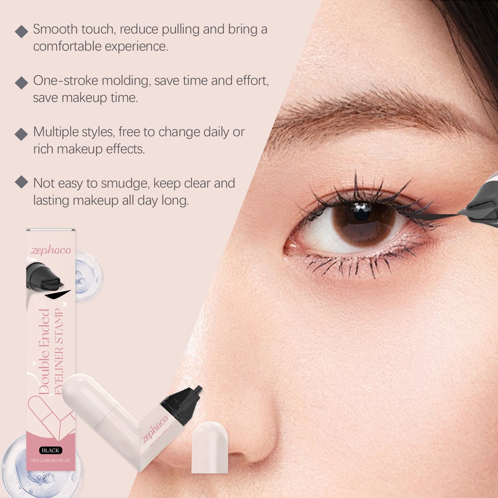 Black Double-Ended Seal Eyeliner, Easy Eye Makeup, Smudge-Proof, Quick-Dry ,2.1ml