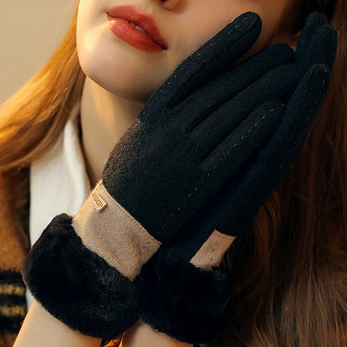 Women Warm Plush Glove Warm Touchable Screen Winter Wool Thicken Mittens
