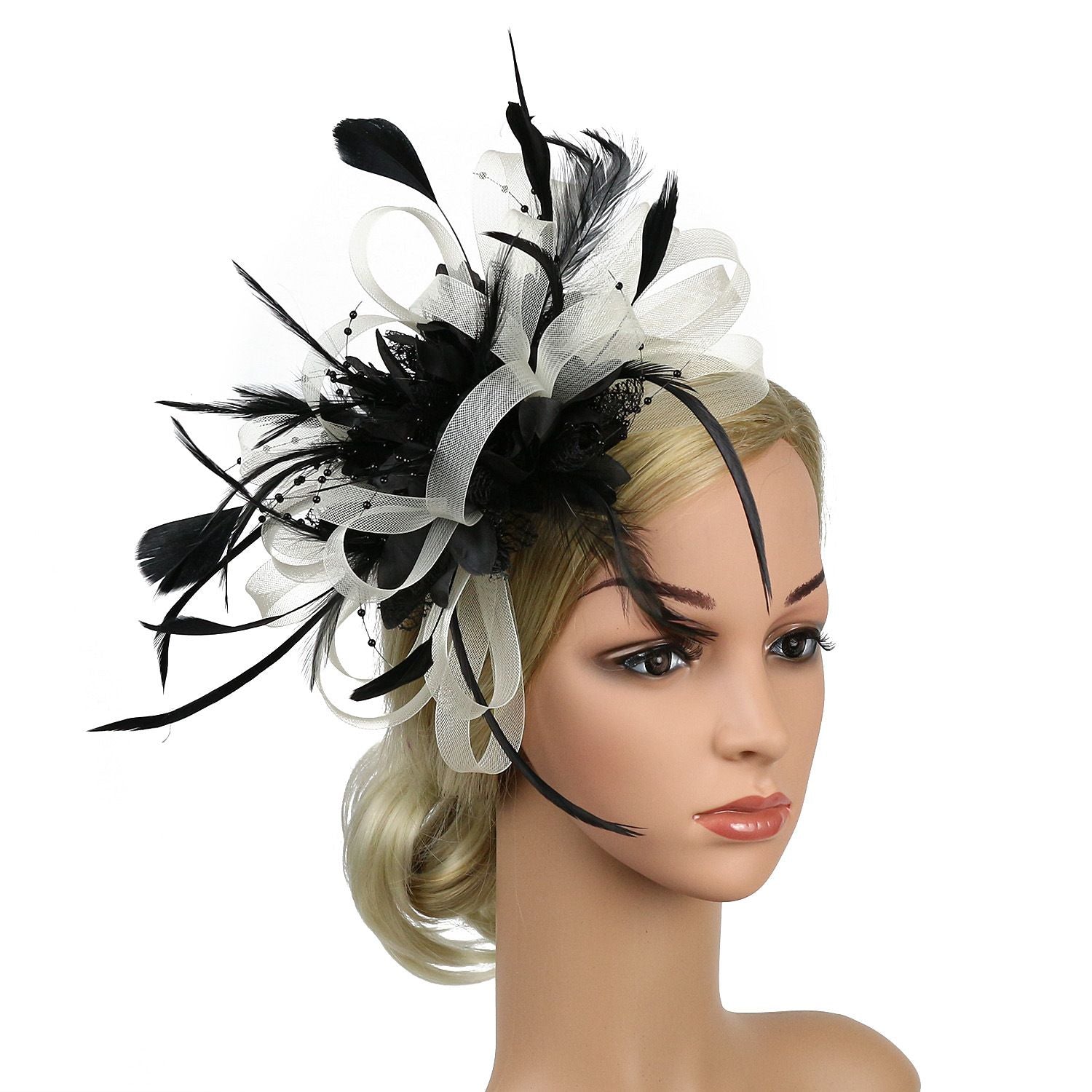 Women Fascinator Hat Headband Elegant Mesh Fake Feather Hair Hoop Tea Party Headwear