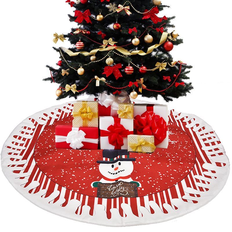 Christmas Tree Skirt Elk Santa Snowman Pattern Tree Mat Xmas Home Party Decoration