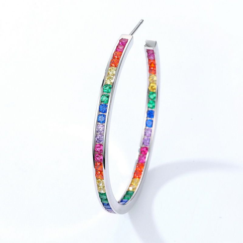 Platinum Hoop Earrings 925 Silver Woman Round Color Zircon Ear Rings Fine Jewely