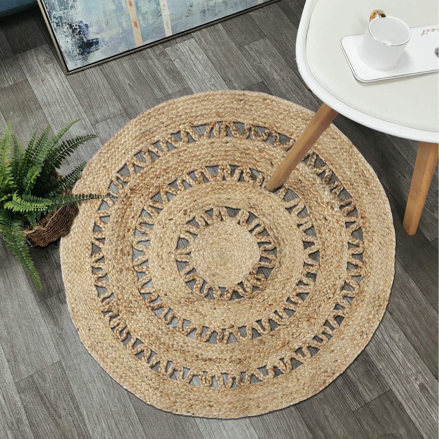 AIESY®  Beautiful Handwoven Round Jute Flower Rug