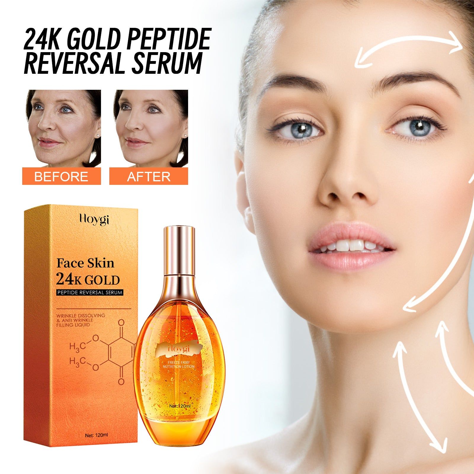 24k Gold Peptide Serum for Anti-Wrinkle, Firming, Rejuvenation, Brightening ,120ml