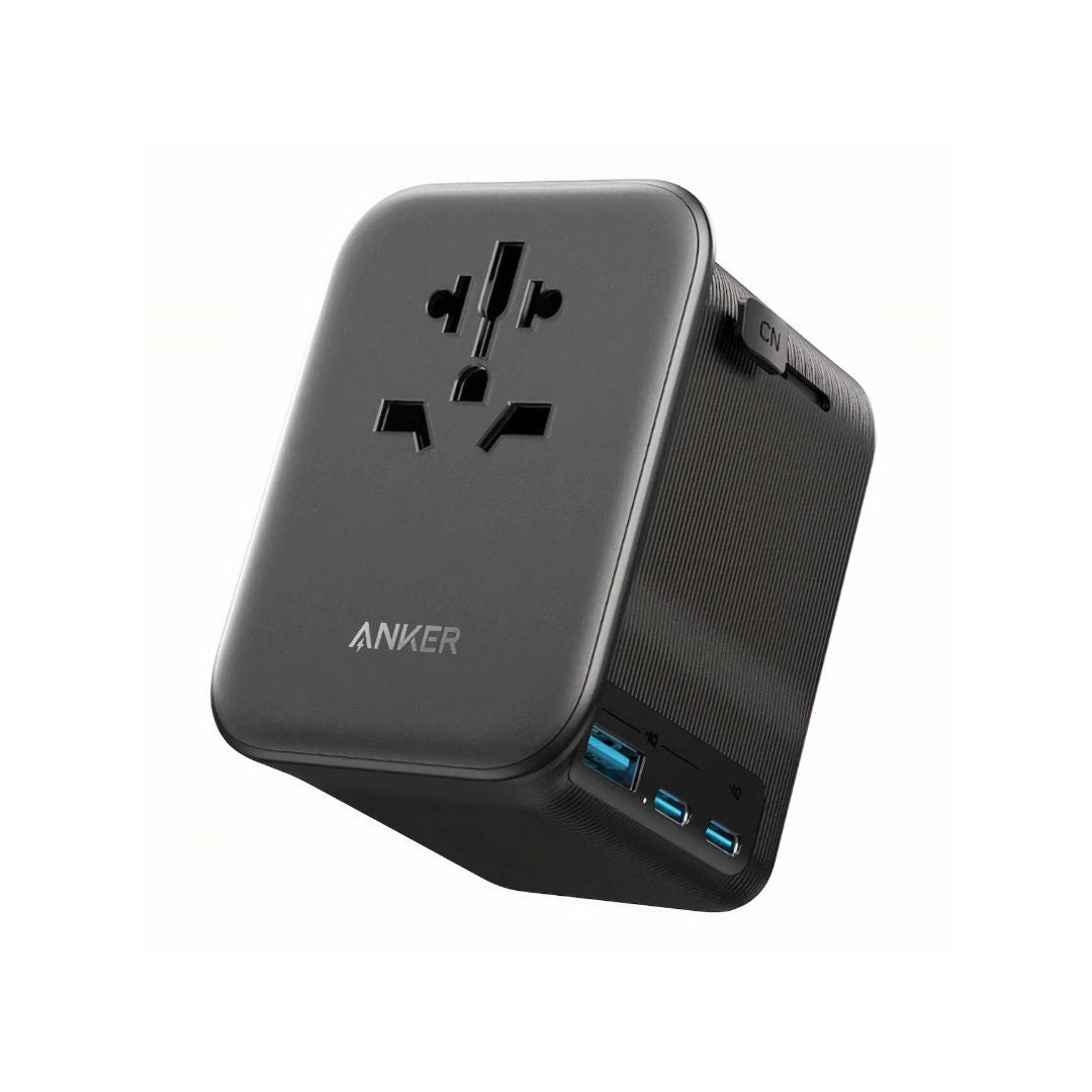 Anker Nano Travel Adapter 4-in-1, 65W Fast Charging, USB-C, USB-A & AC Outlet, Black