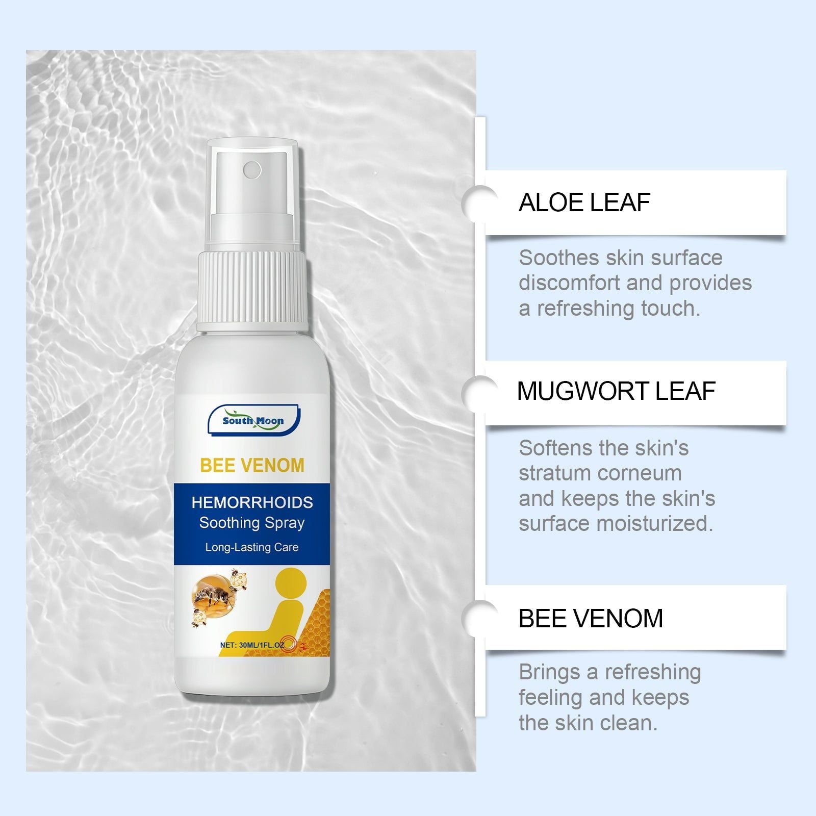 Bee Venom Body Care Spray, Gentle Hemorrhoid Relief, Soothes Irritated Skin ,30ml