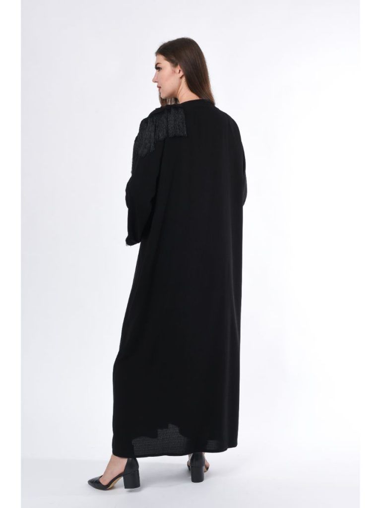 MOiSTREET Black Abaya with Fringe Detail