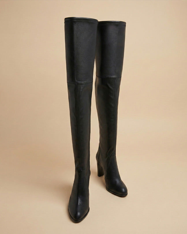 Stuart Weitzman highland  Black Leather BLK Heeled Over-the-Knee Boots