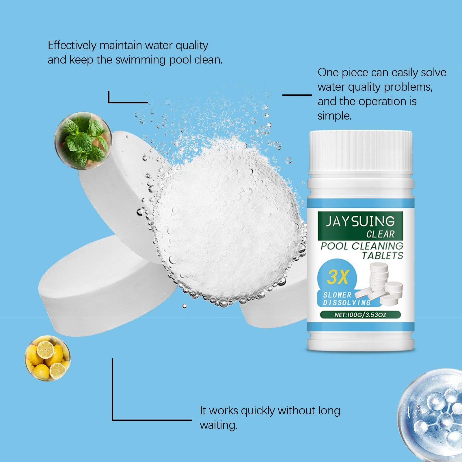 Buy Pool Effervescent Tablets, Fast-Acting Chlorine Water Treatment, Easy Pool Cleaning ,1set