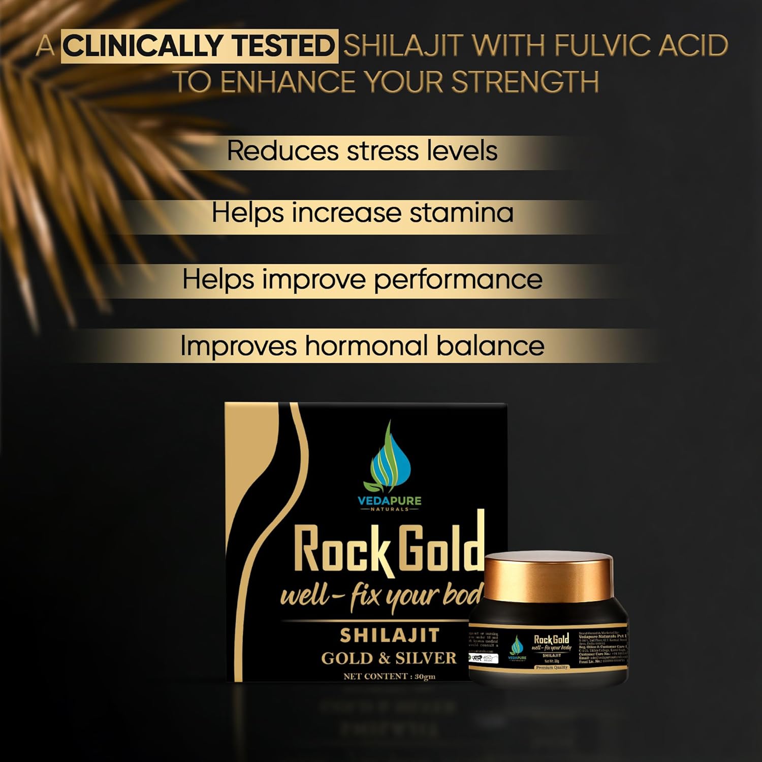 Vedapure ROCK GOLD Pure Ayurvedic Shilajit Resin 30G