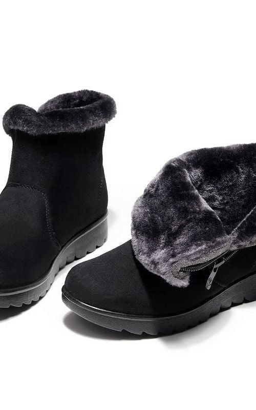 No-slip Winter Boots Zipper Solid Plush Warm Ankle for Women