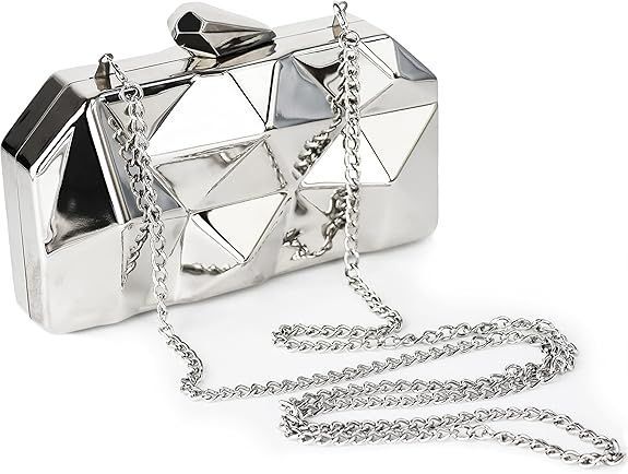Women Evening Clutch Bag Lattice Pattern Metal Handbag for Wedding Banquet