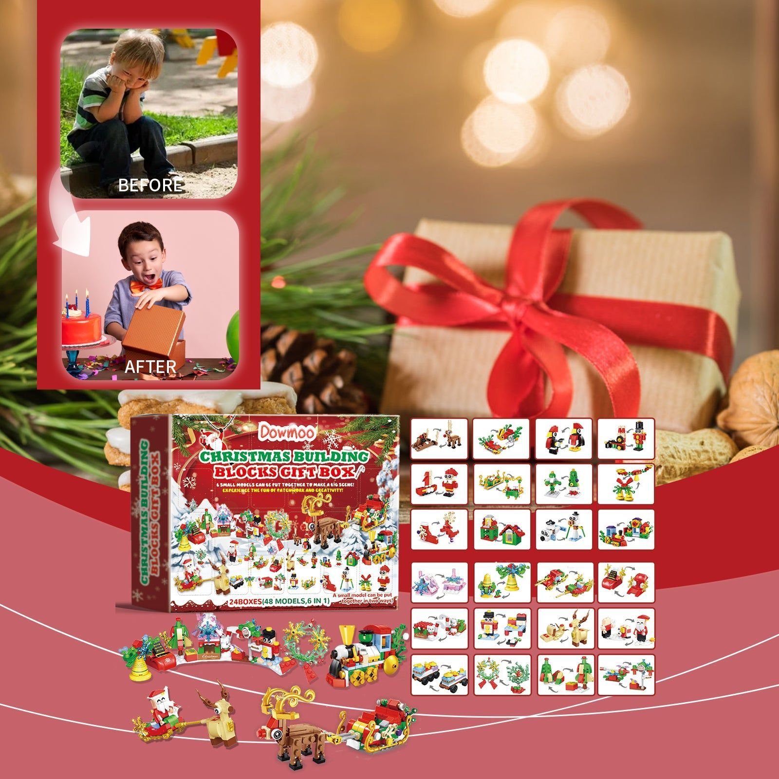 Build Festive Joy with 24-Block Christmas Building Block Blind Box, Creative Puzzle Gift ,24 boxes