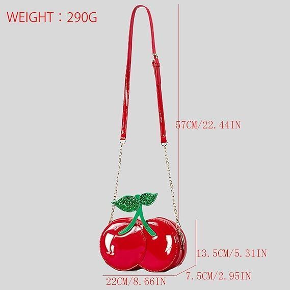 Red Cherry Bag Fun Shape Purse Handbag Summer Fruits Shiny Shoulder Bag
