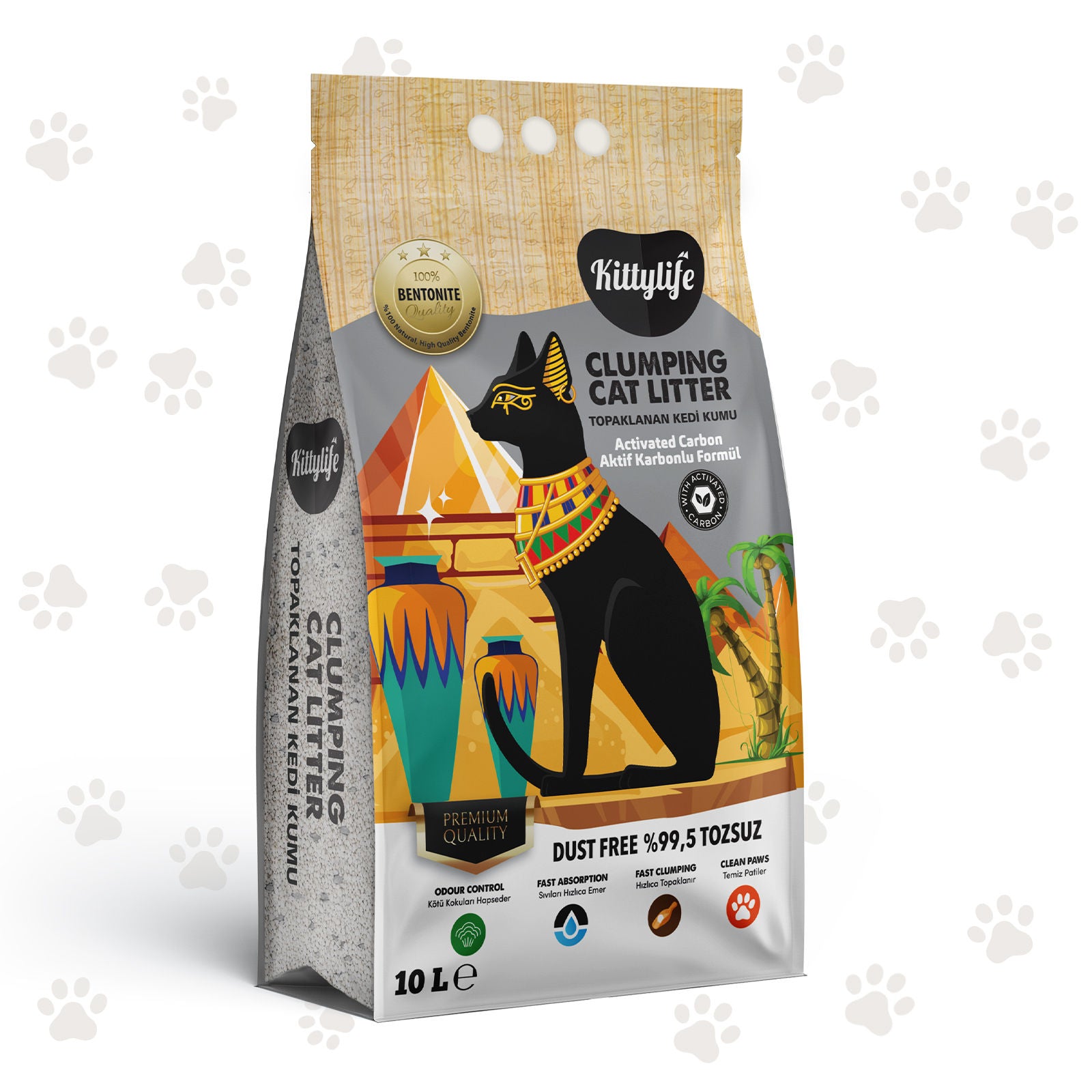 KittyLife Premium Activated Carbon Clumping Cat Litter, Fast Clumping, 99.9% Dust-Free, Long-Lasting Odor Control, 10L