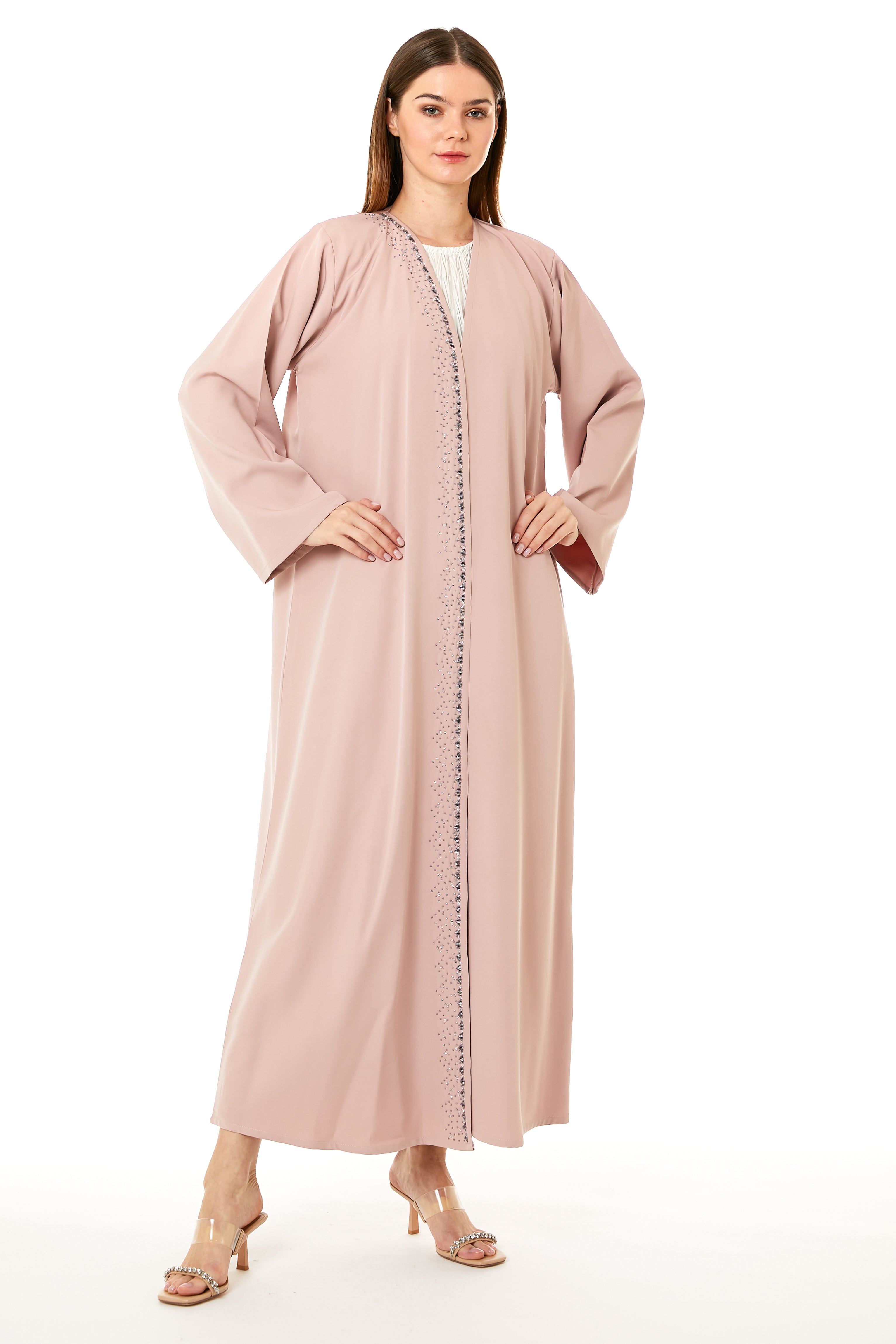 Pink Korean Nida Hand Embellished Abaya