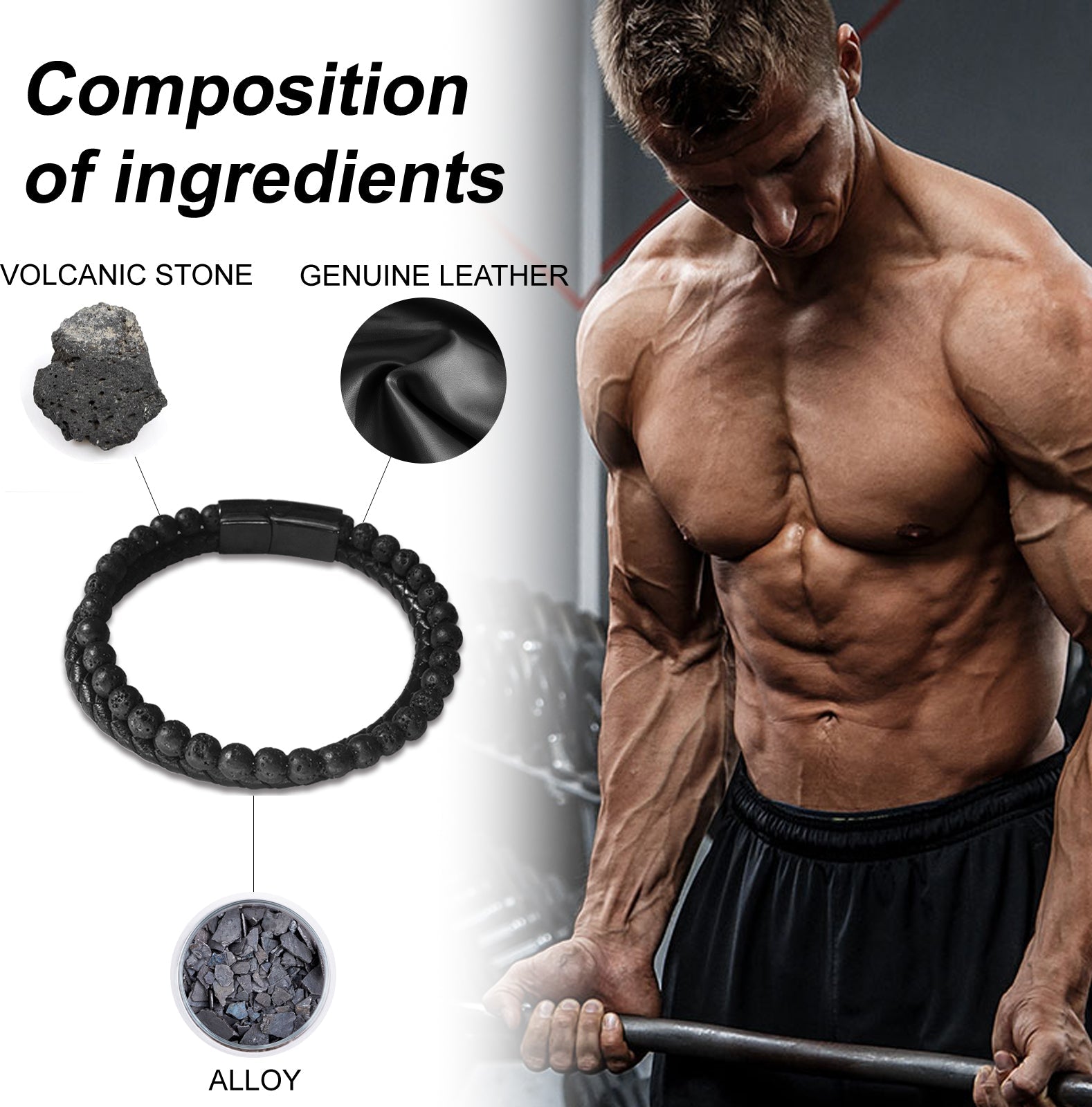 Boost Metabolism with Volcanic Stone Beaded Bracelets, Fitness, Gym, Men's Fashion ,1pcs