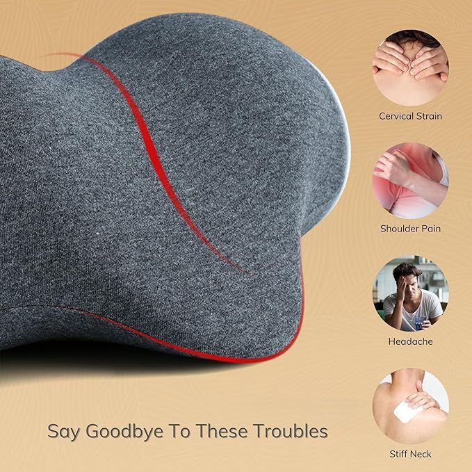 Memory Foam Cervical Roll Pillow Hard Round Bolster for Neck Pain Relief Travel
