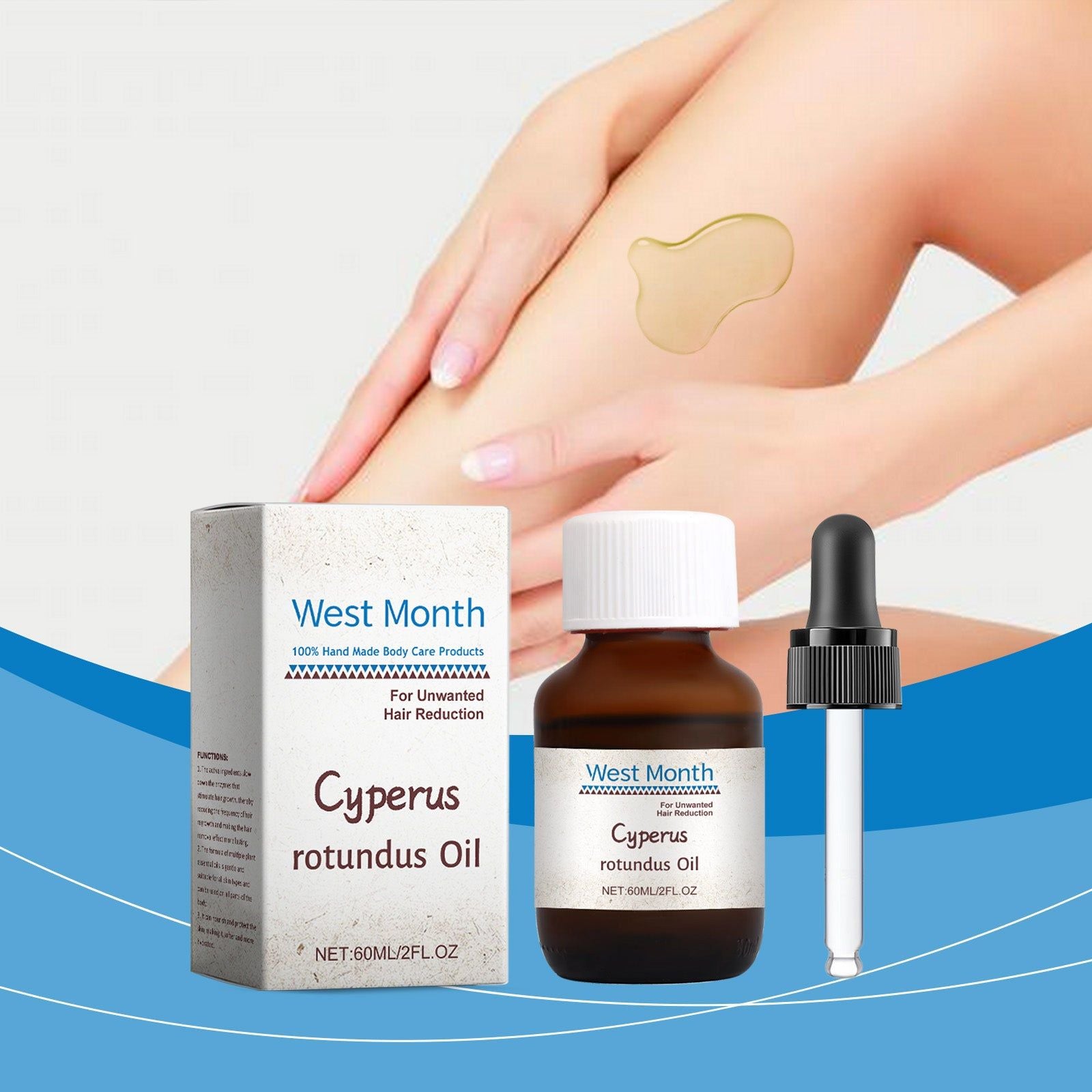Cyperi Rhizoma Hair Removal Oil, Natural Body Care, Soothes Skin, Nourishes, Reduces Irritation ,60ml