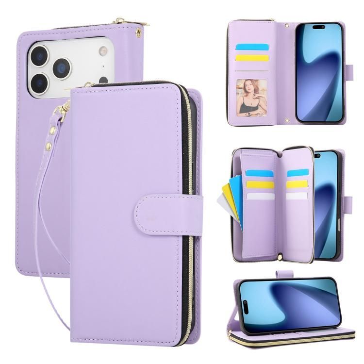 For iPhone 18 Pro Max / iPhone 17 Pro Max Nine-card Slots Zipper Wallet Bag Leather Phone Case