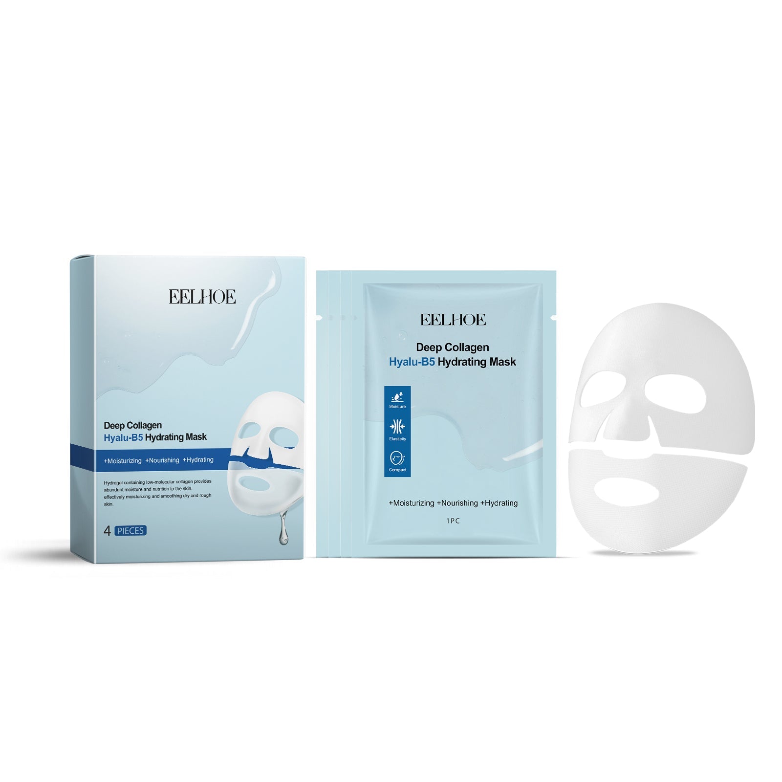 Collagen B5 Facial Mask, Hydrating, Nourishing, Anti-Aging, Skin Repair ,4 pieces