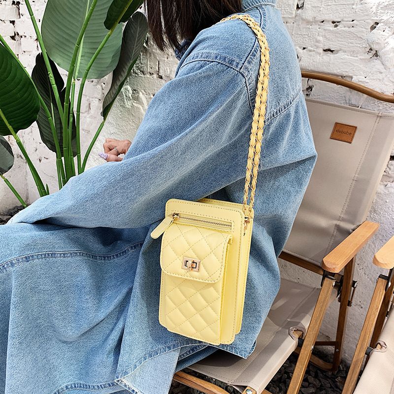 Ladies Rhombus Chain Shoulder Messenger Bag Mobile Phone Bag With Zipper