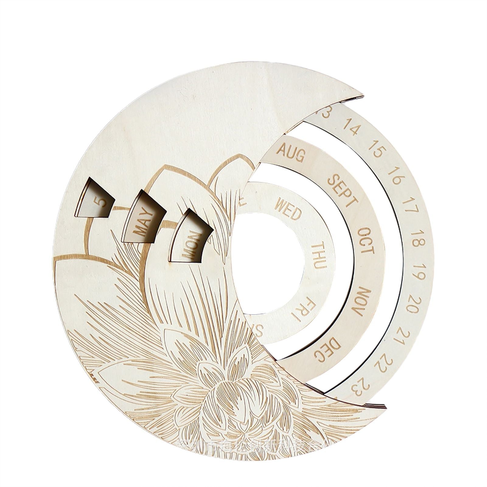 Round Moon Wooden Perpetual Wall Hanging Calendar Birthday Reminder Home Ornament