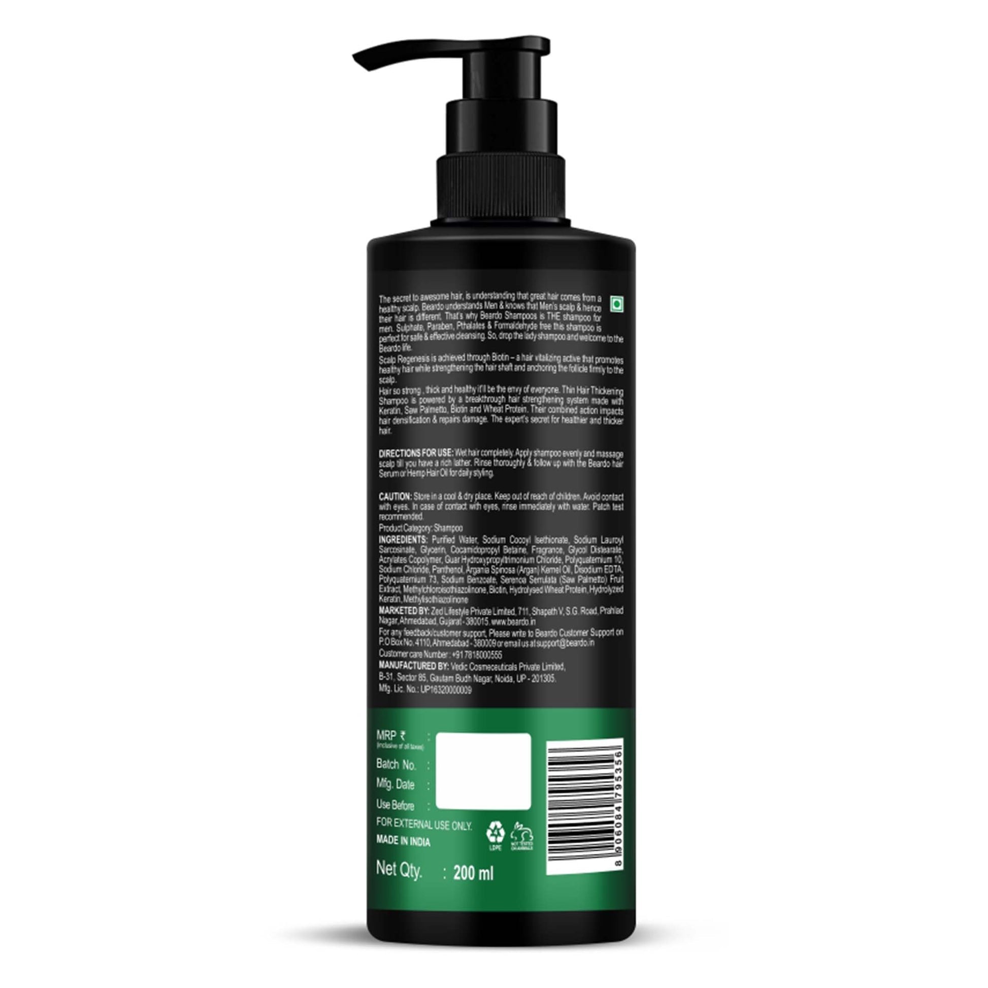 Beardo Thin Hair Thickening Shampoo 200ml