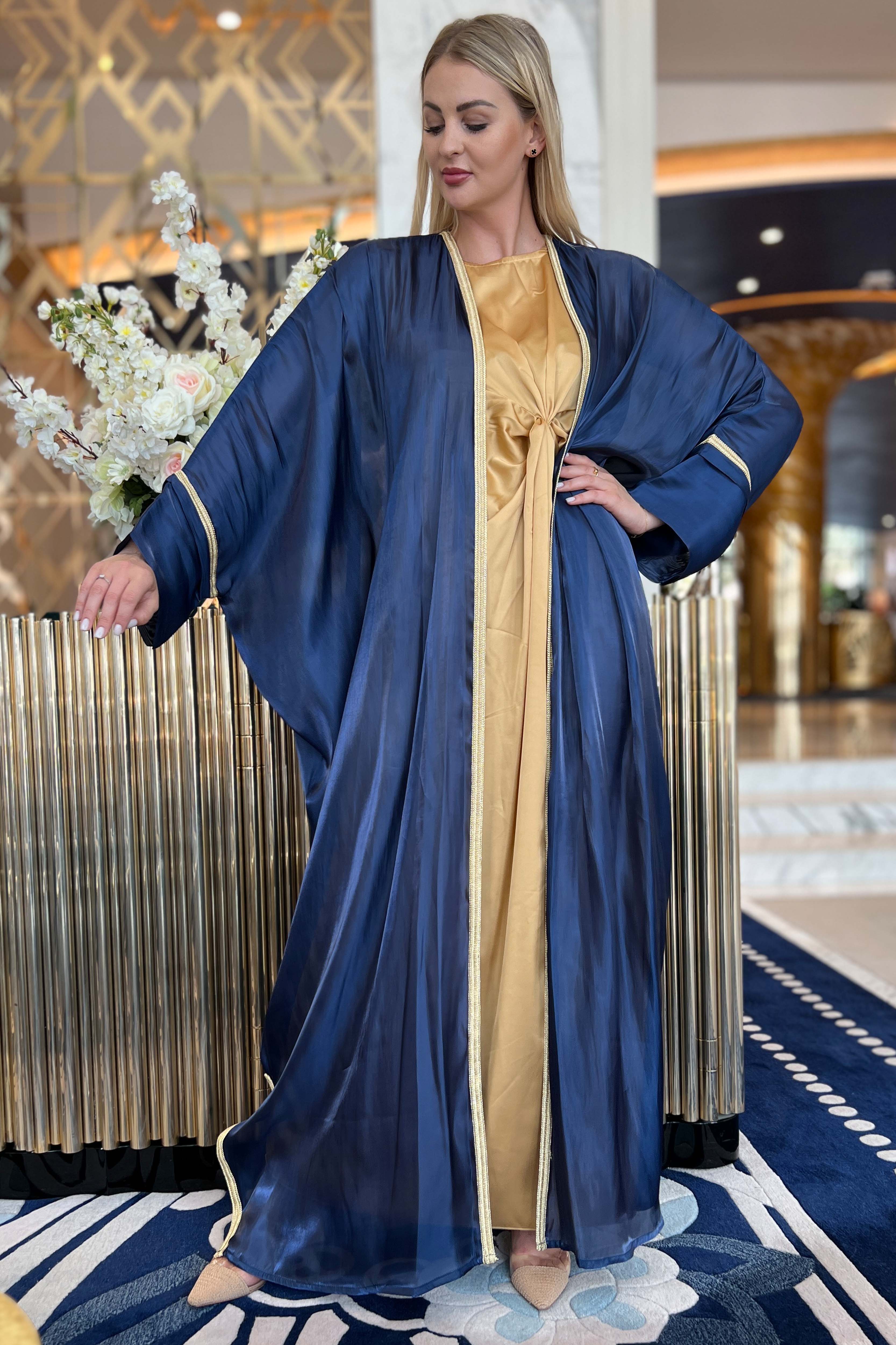 MOiSTREET Navy Rotana Shimmer Bhist Abaya Set