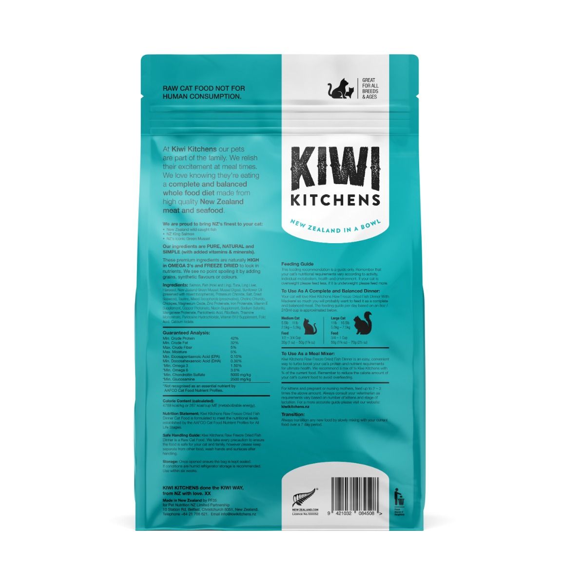 Kiwi Kitchens Raw Freeze Dried Fish Dinner Dry Cat Food-225g
