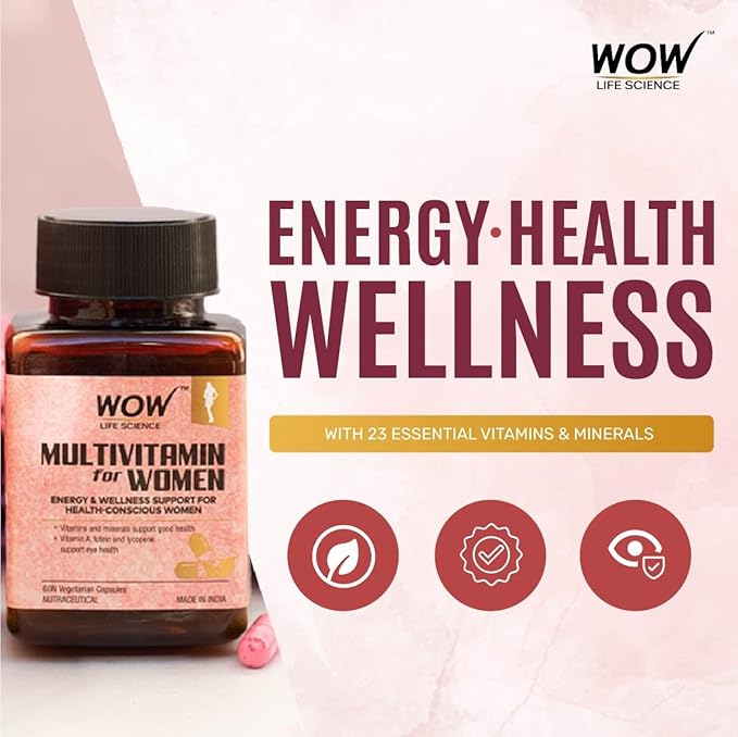 WOW Life Science متعدد الفيتامينات للنساء - كبسولات نباتية 60 حبة - مع فيتامين أ، لوتين وليكوبين