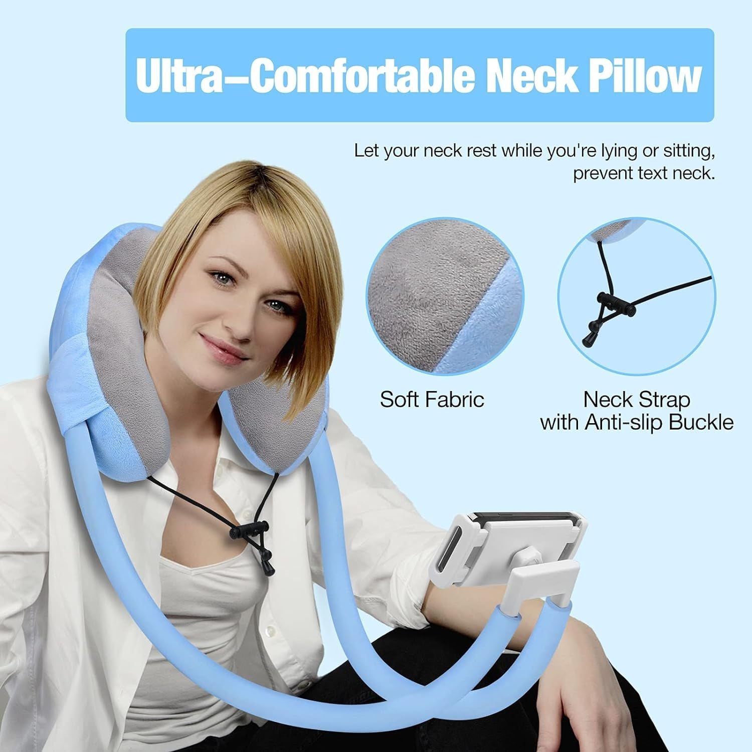 Neck Pillow Phone Holder Rotate Tablet Stand For Airplane Car Home