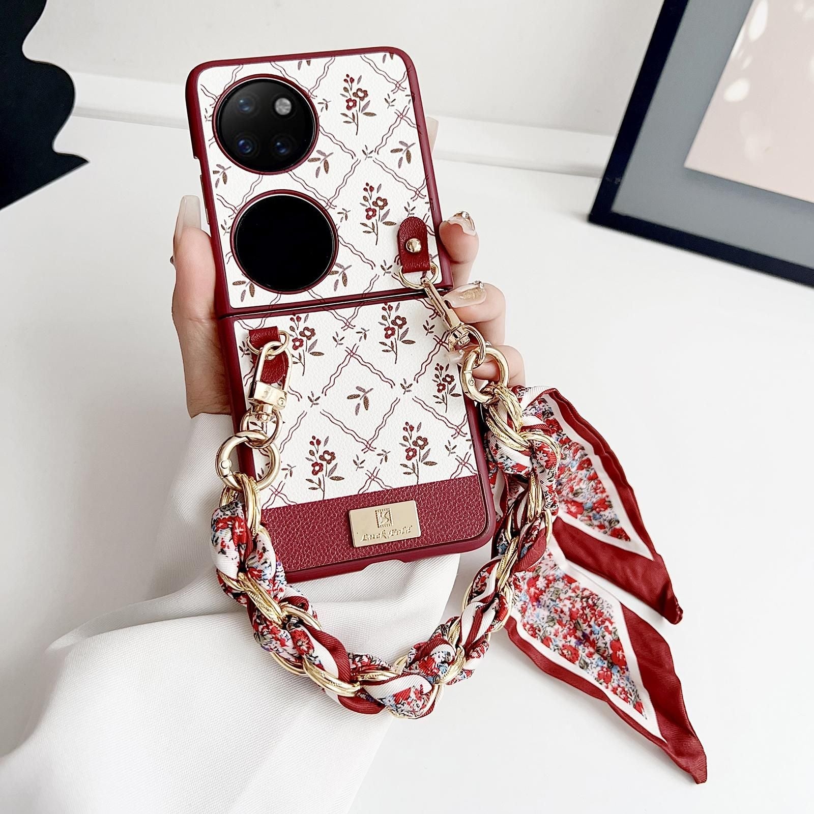 Luck Flower Pattern Strap Case For Huawei P50 Pocket