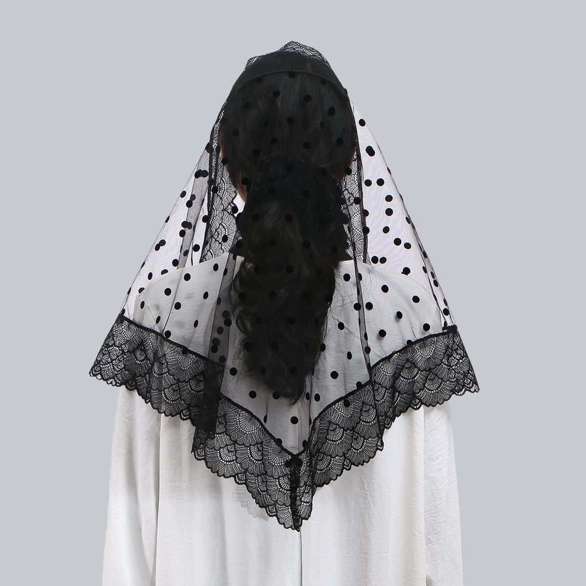 Vintage White Lace Polka Dot Hijab Scarf Bridal Veil for Women