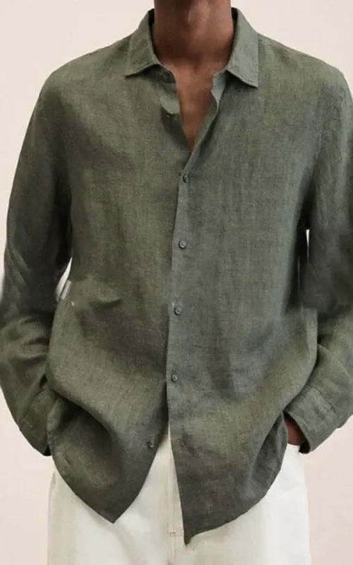 Men's Linen Long Sleeve Regular-Fit Shirt