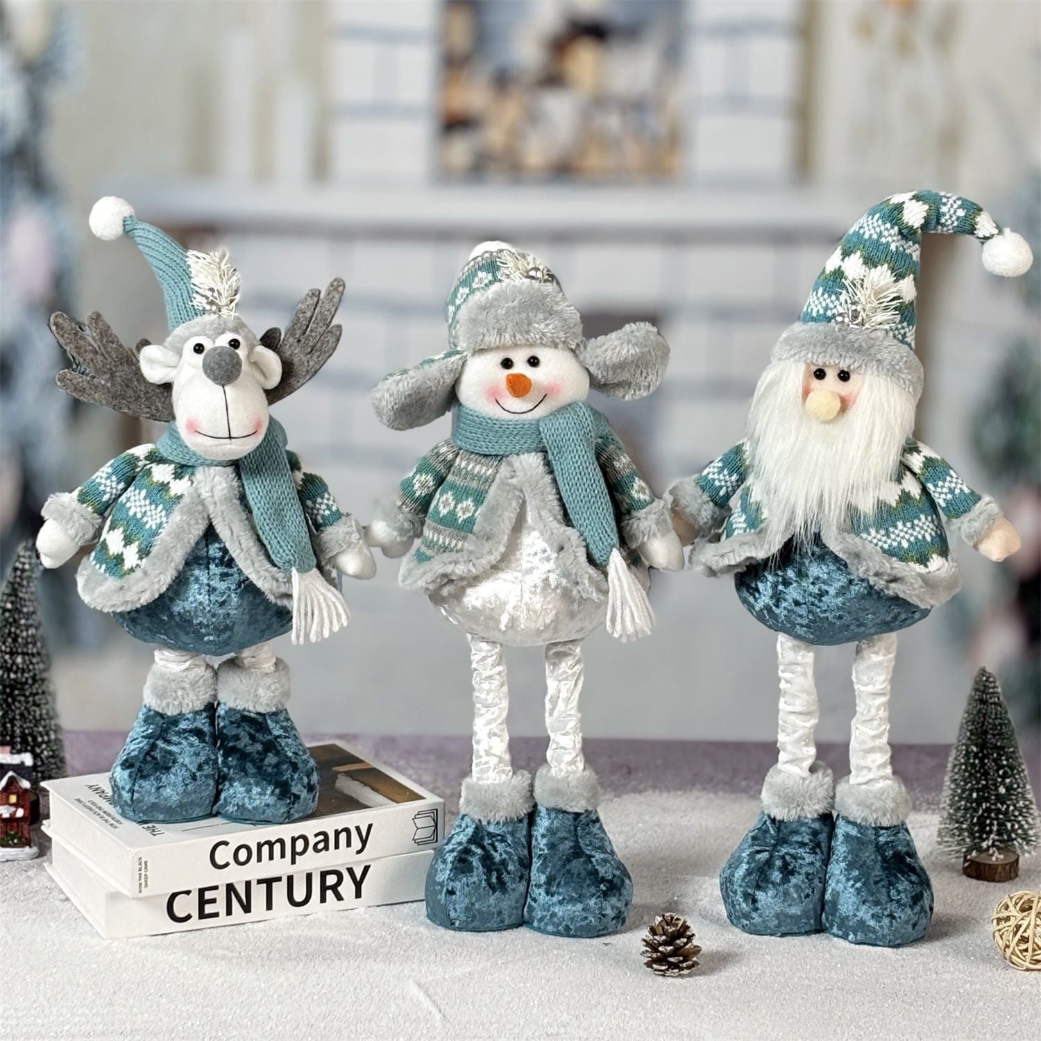 Christmas Plush Santa Claus Snowman Telescopic Doll Desktop Ornament Holiday Decoration