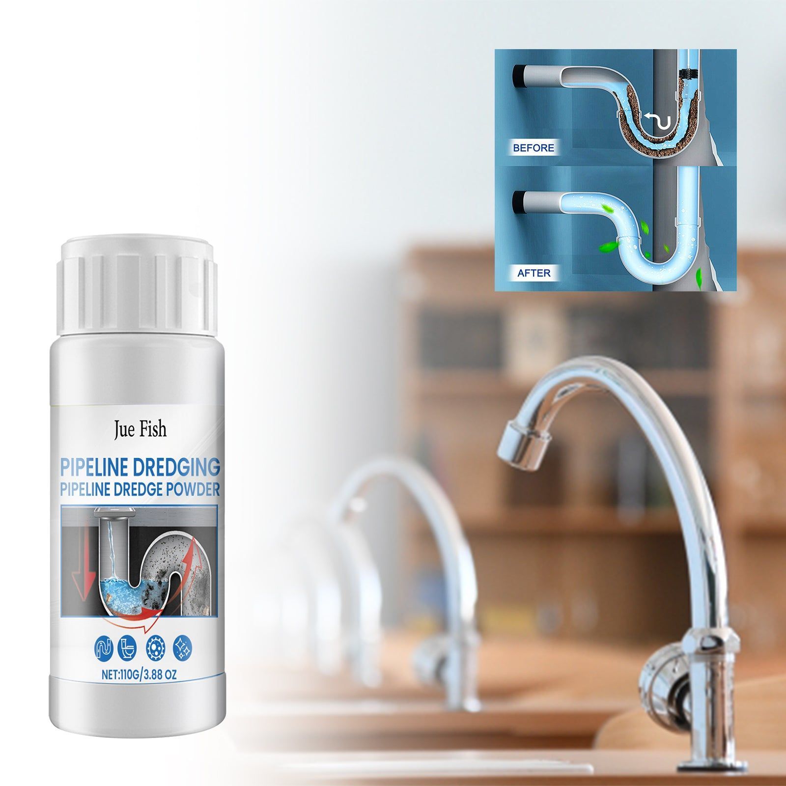 Effective Pipe Cleaning Powder, Odor Removal, Blockage Fix, Easy Drain Dredge ,110g