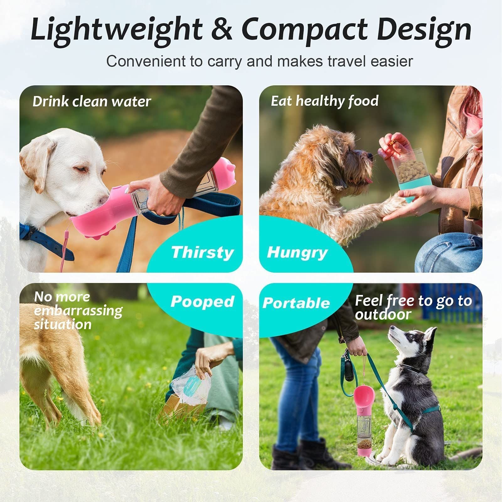 Pet Dispensor With Food Storage Drinking Bowl Poop Bagand Shovel