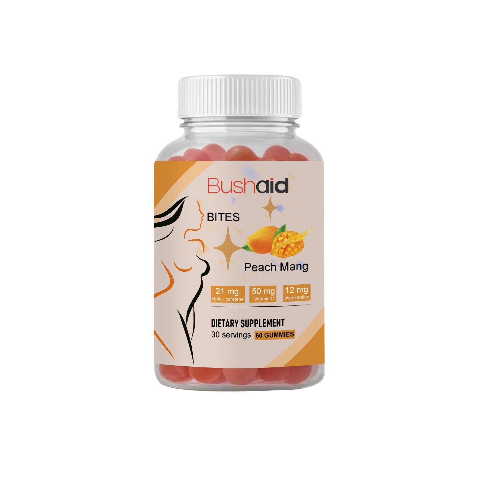 BushAid Tanning Gummy Candies, Body Care, Skin Glow, Soft Texture, Easy to Use ,60pcs
