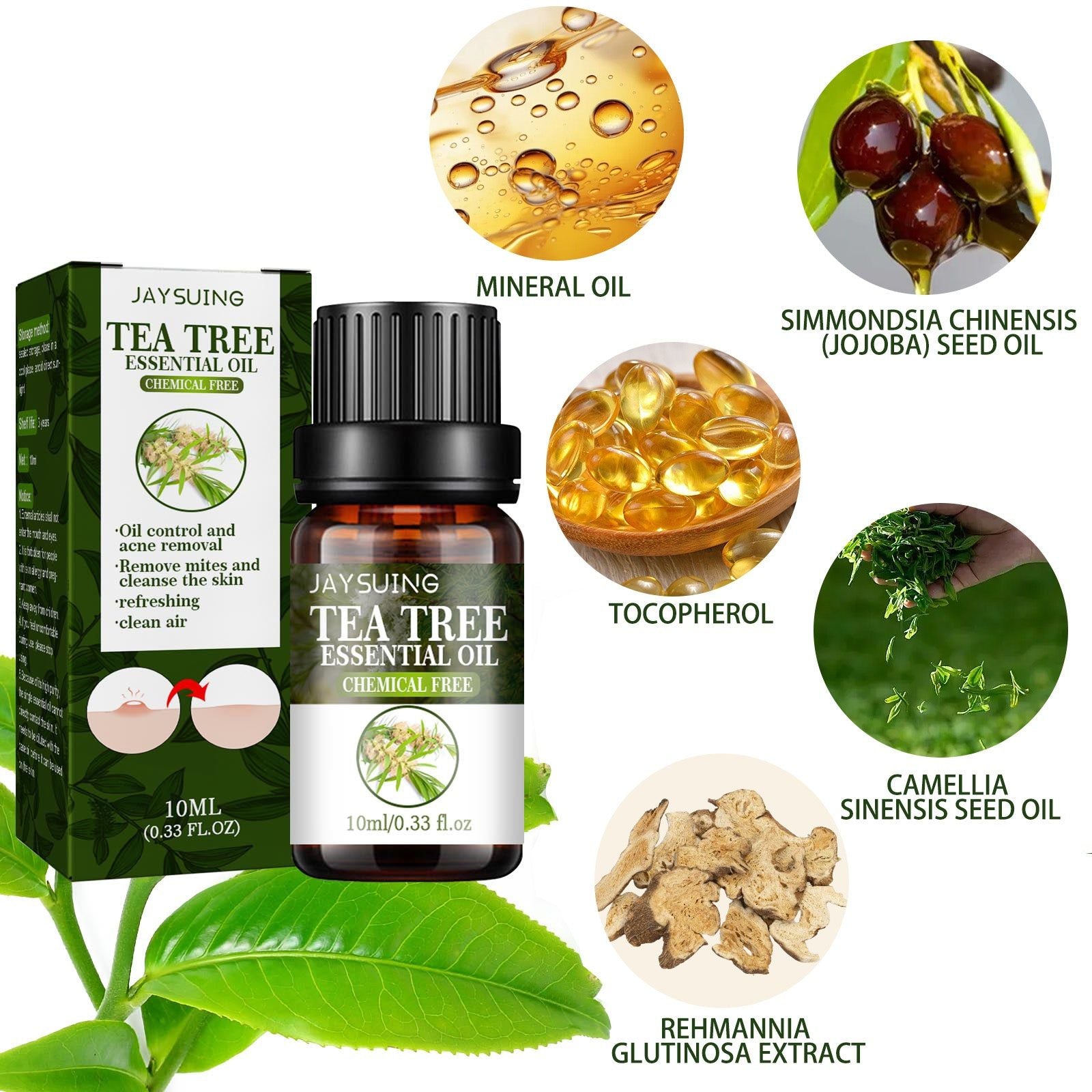 Tea Tree Oil for Acne, Oil Control, Mite Removal, Skin Purifying, Refreshing ,10ml/box