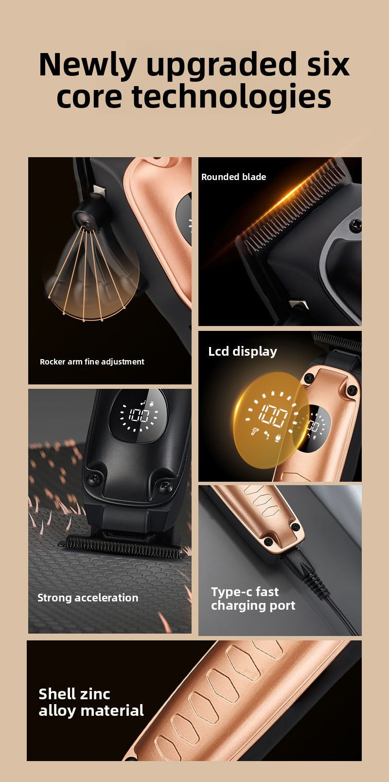 USB Rechargeable Gold Electric Hair Clipper Set