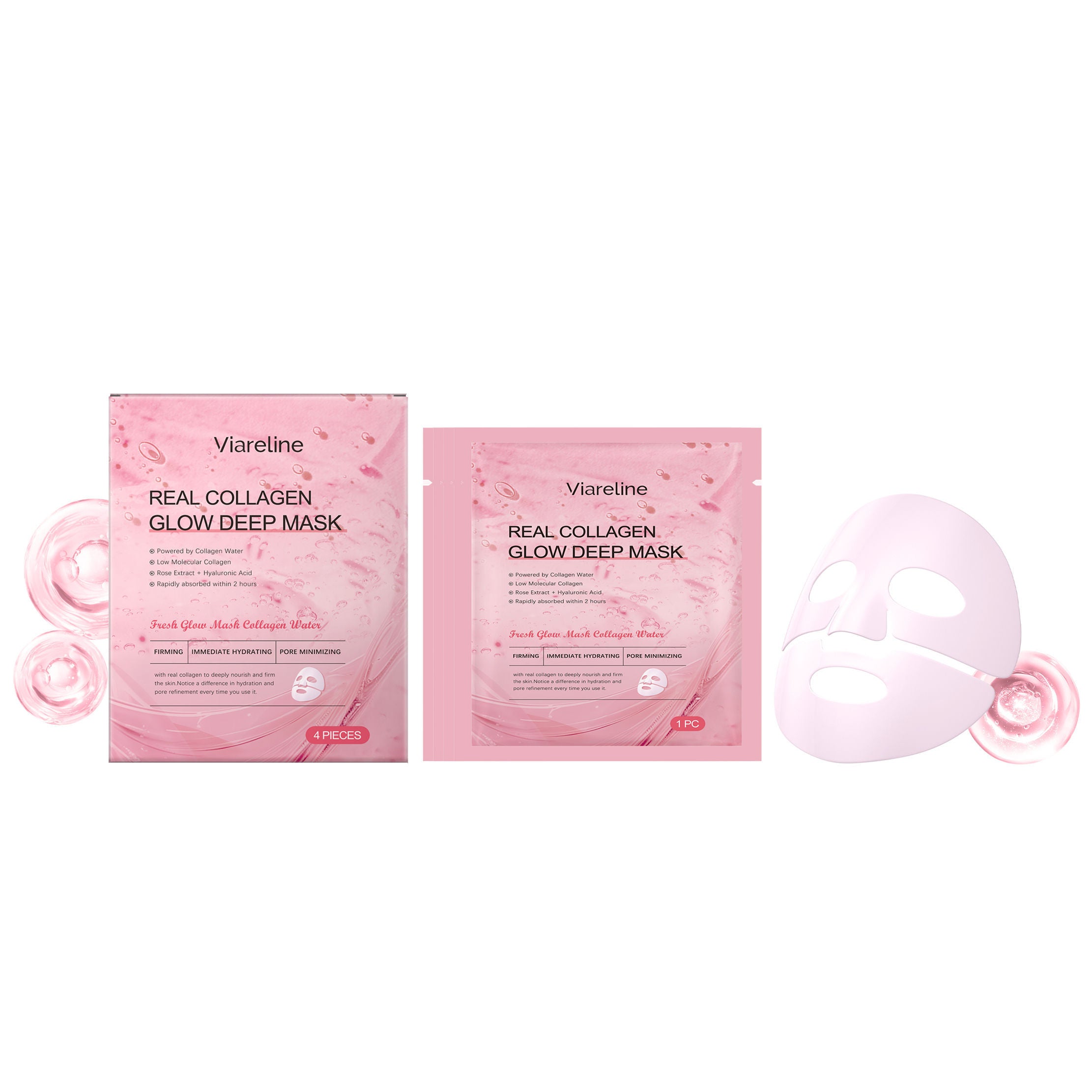 Collagen Facial Care Mask, Hydrating, Softening, Anti-Aging, Skin Glow ,4pcs