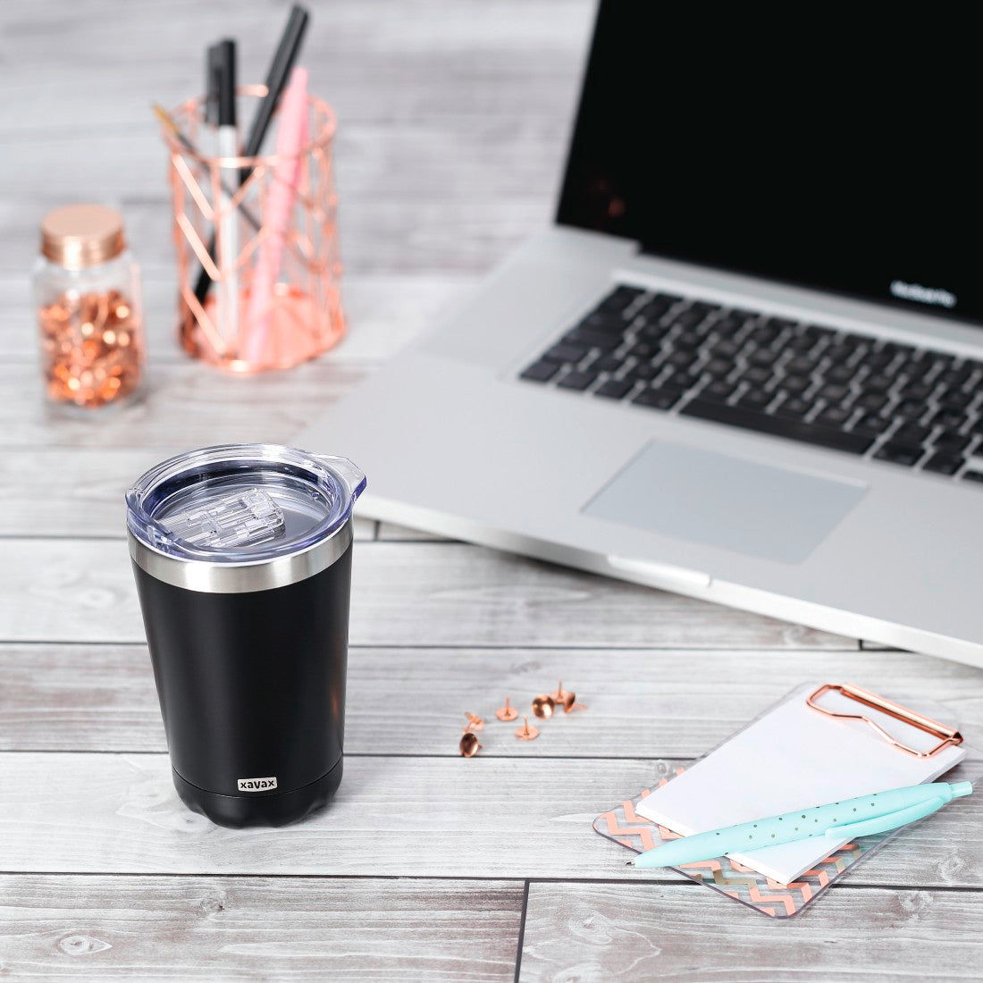 XAVAX 111248 كوب معزول "Office"، 270 مل، أسود