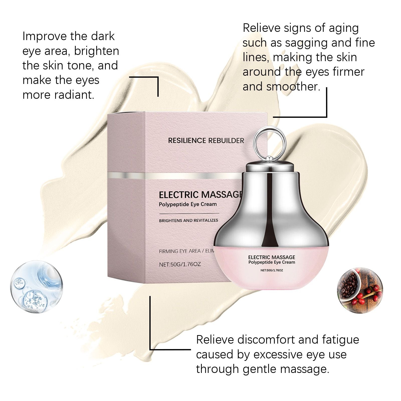 Electric Massage Eye Moisturizer Cream, Daily Nourishing Under Eye Skin Care 50g