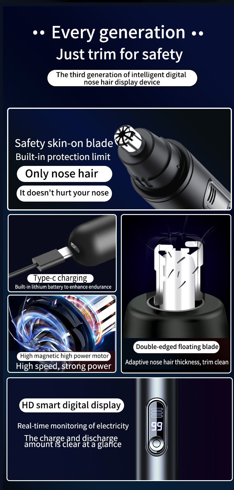 LED USB Type-C Nose Hair Trimmer