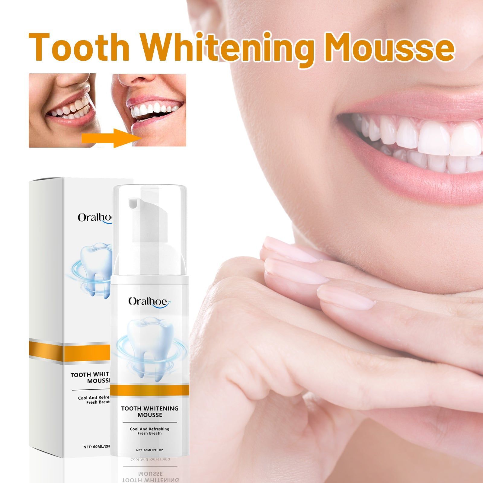 Brighten Your Smile with Tooth Whitening Mousse, Dental Care, Fresh Breath ,60ml
