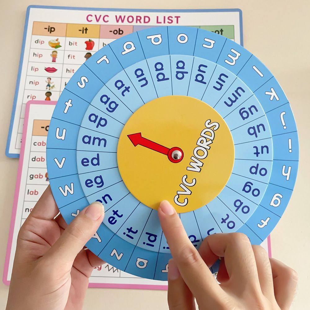 CVC Phonics Turntable Learn to Read Spinner Game CVC Word List Educational Tool for Language Learning