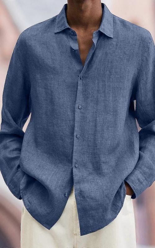 Men's Linen Long Sleeve Regular-Fit Shirt