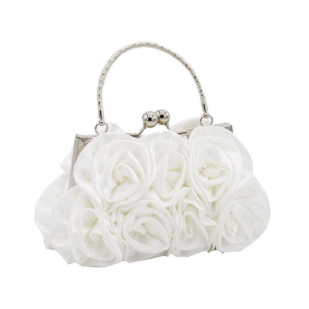 Woman Evening Bag Flower Satin Pouch Clutch Bag for Wedding Party