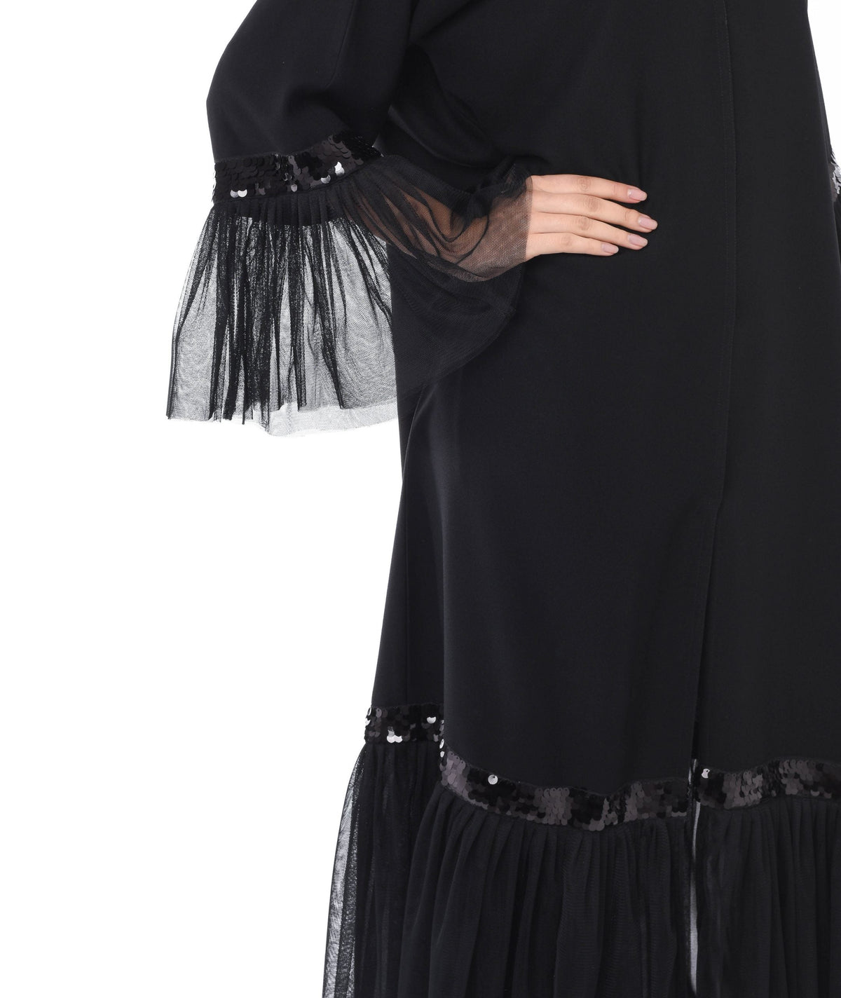 MOiSTREET Black Abaya with Mesh Hem