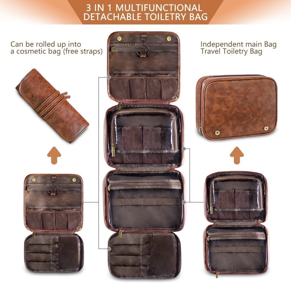 Pu Toiletry Bag Waterproof Large Capacity Wash Bag for Men Women